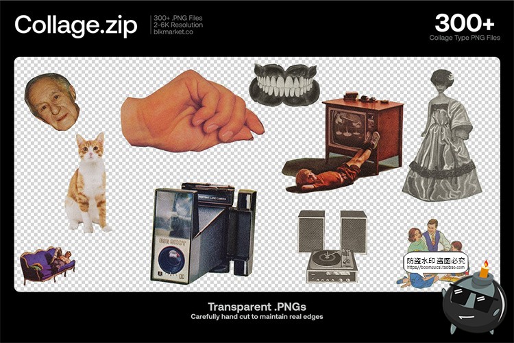 图片[4]-美式潮流复古做旧老式物件杂志剪贴画插画PNG免抠元素装饰素材-设计猿