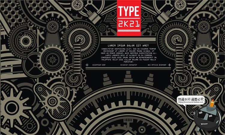 图片[1]-赛博朋克齿轮蒸汽工业机械信息图插画图案背景图AI模板矢量素材-设计猿