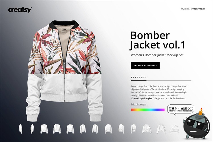 图片[1]-女式夹克拉链外套上衣便服智能贴图展示mockups样机PSD模板PS素材-设计猿