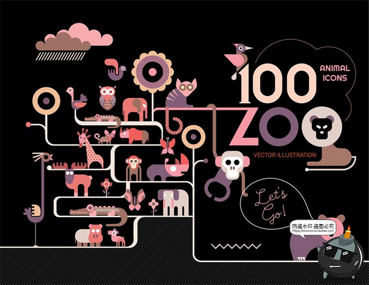 图片[2]-扁平化动物园抽象昆虫动物艺术图标icons标志AI矢量PSD模板素材-设计猿