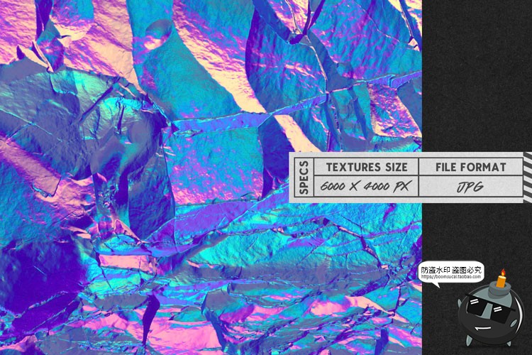 图片[3]-潮流全息渐变褶皱反光锡箔纸霓虹风格纹理底纹背景JPG图片素材-设计猿