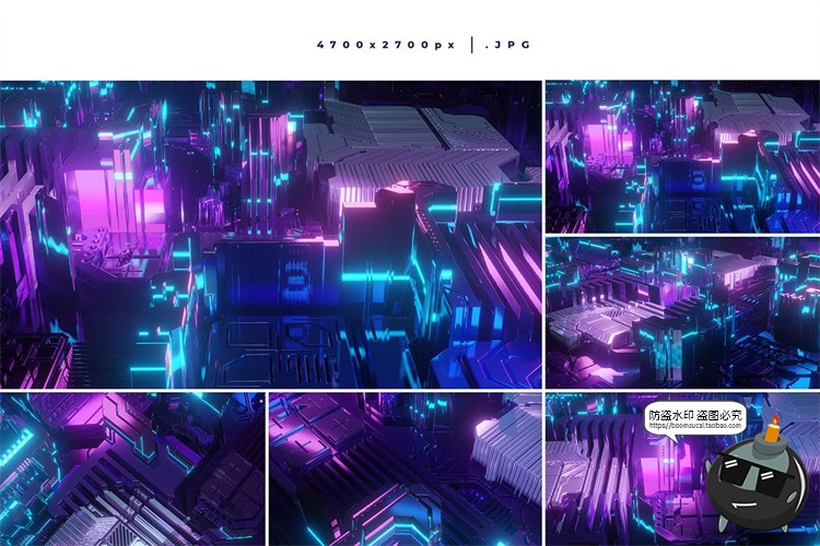 图片[2]-赛博朋克风抽象技术科技主机电路板霓虹背景底纹场景JPG图片素材-设计猿