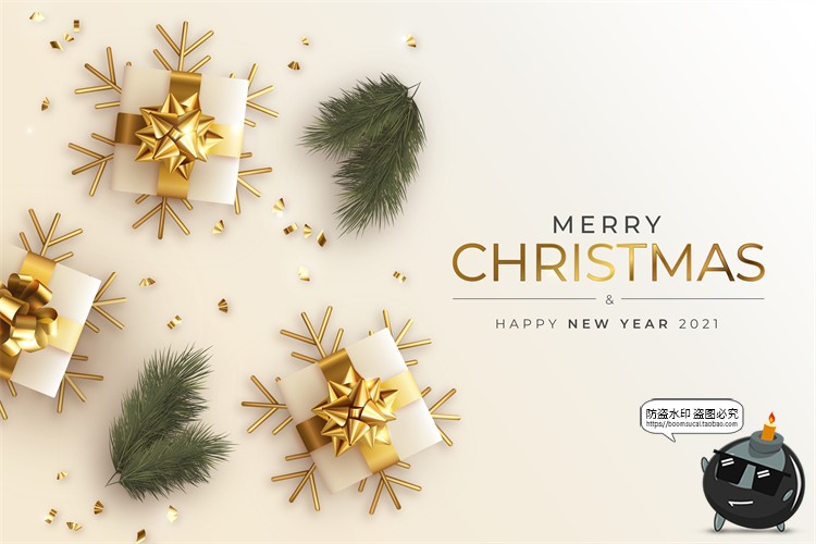 图片[6]-圣诞节轻奢金色金箔装饰圣诞树雪花礼物礼品海报图AI矢量背景素材-设计猿