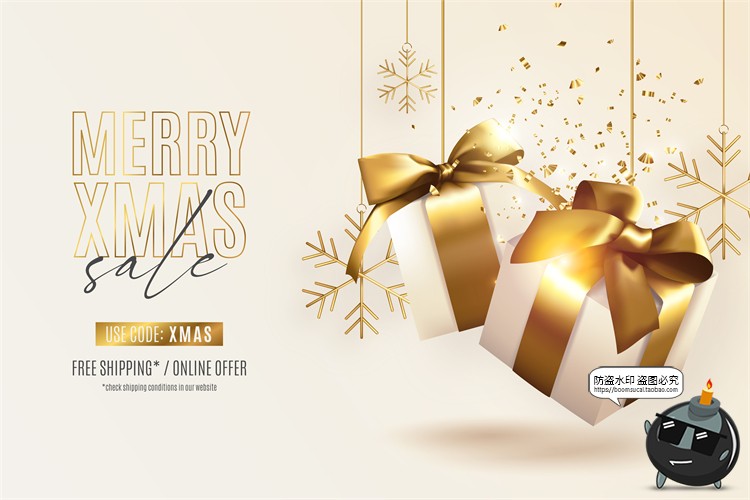 图片[9]-圣诞节轻奢金色金箔装饰圣诞树雪花礼物礼品海报图AI矢量背景素材-设计猿