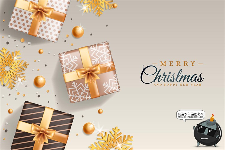 图片[11]-圣诞节轻奢金色金箔装饰圣诞树雪花礼物礼品海报图AI矢量背景素材-设计猿