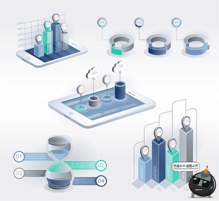 图片[5]-3D立体大数据信息图表数据可视化分析对比百分比元素AI矢量素材-设计猿