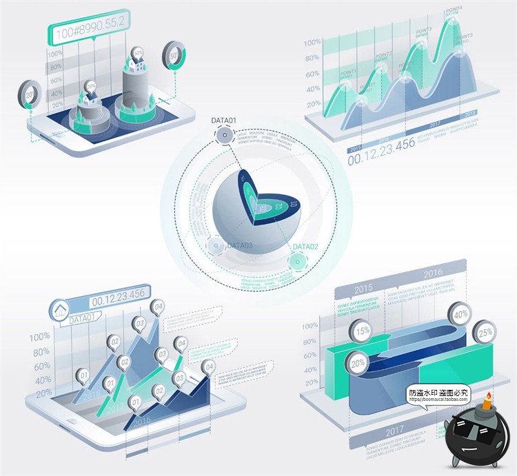 图片[6]-3D立体大数据信息图表数据可视化分析对比百分比元素AI矢量素材-设计猿