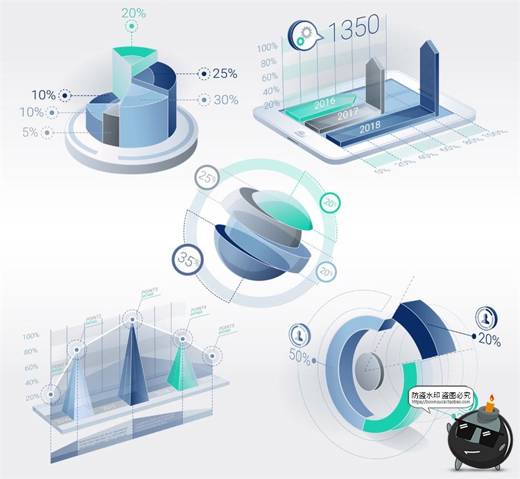 图片[7]-3D立体大数据信息图表数据可视化分析对比百分比元素AI矢量素材-设计猿