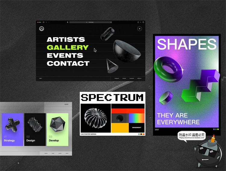 图片[4]-3D潮流未来酸性艺术概念科技几何立体形状PNG免抠装饰元素素材-设计猿