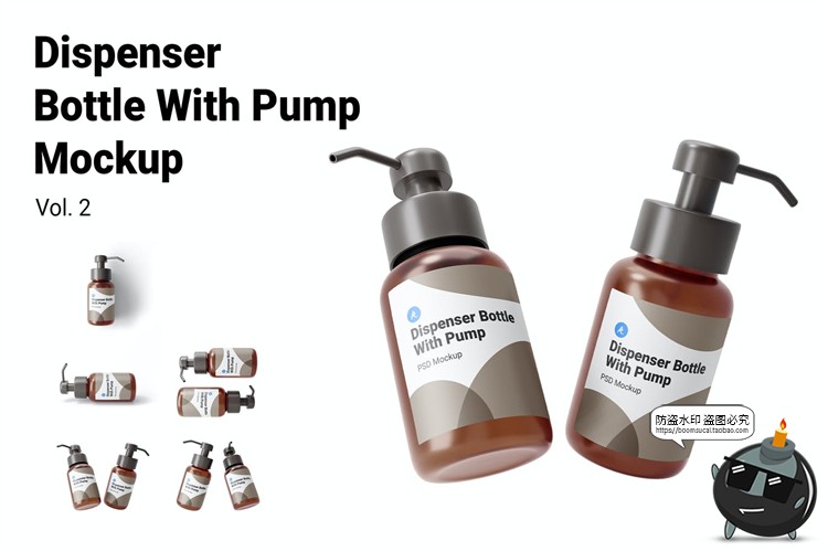 图片[1]-按压护肤品小瓶产品智能贴图效果展示mockups样机PSD模板PS素材-设计猿