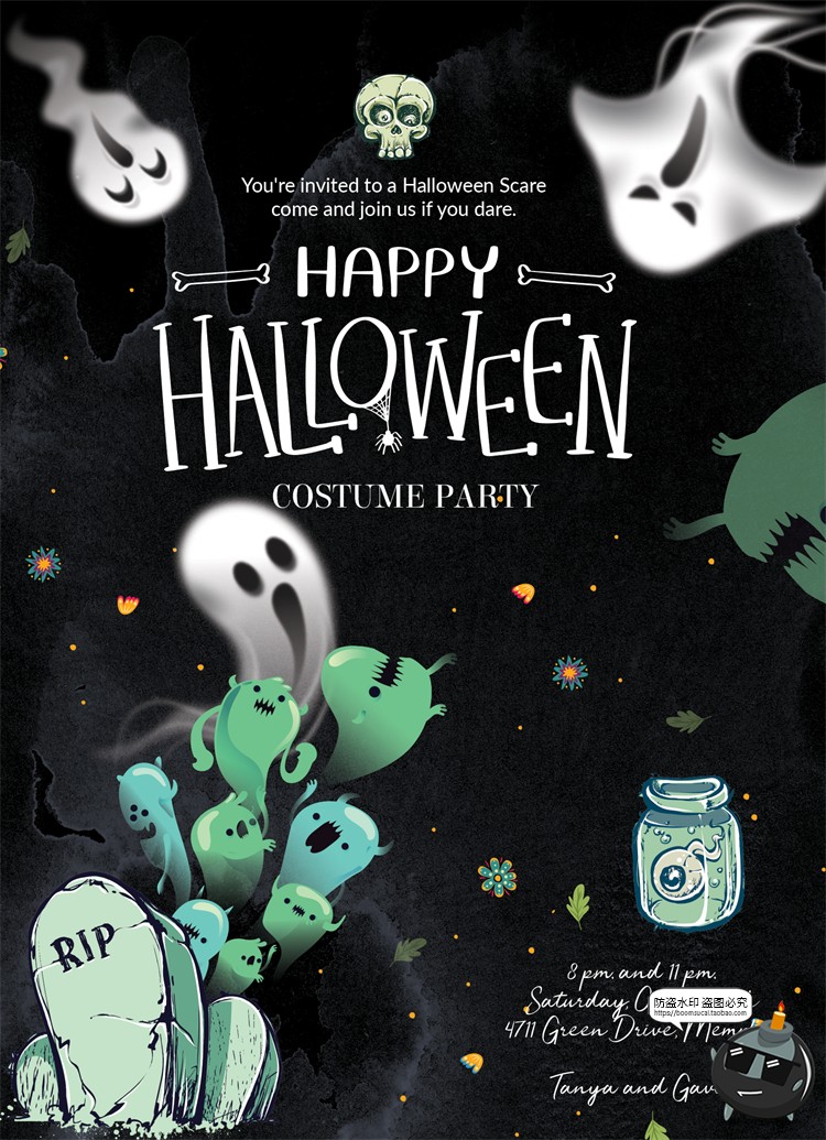 图片[1]-万圣节鬼屋恐怖阴森氛围吸血鬼南瓜头活动海报背景PSD模板PS素材-设计猿