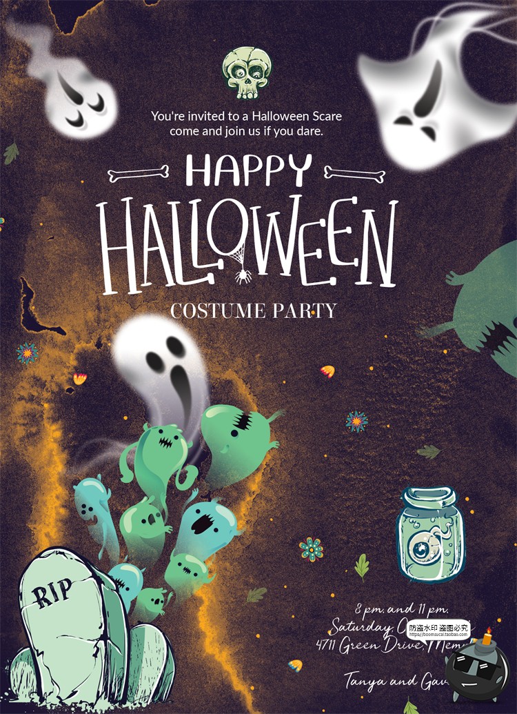 图片[7]-万圣节鬼屋恐怖阴森氛围吸血鬼南瓜头活动海报背景PSD模板PS素材-设计猿