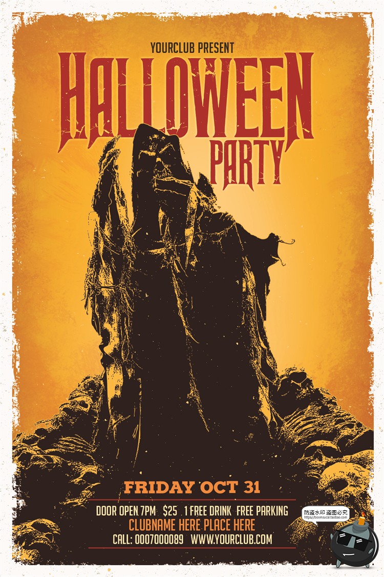 图片[16]-万圣节鬼屋恐怖阴森氛围吸血鬼南瓜头活动海报背景PSD模板PS素材-设计猿