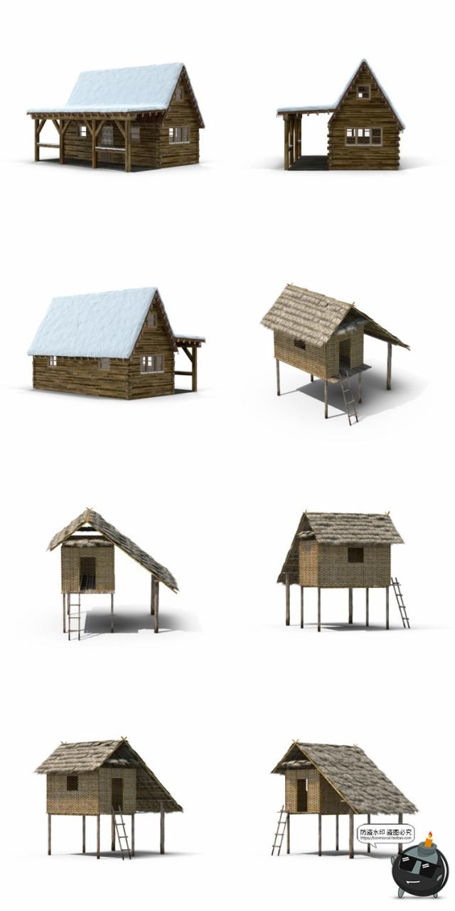 图片[1]-木屋木房子房屋荒野原始木屋庇护所场景后期合成PSD模板PS素材-设计猿