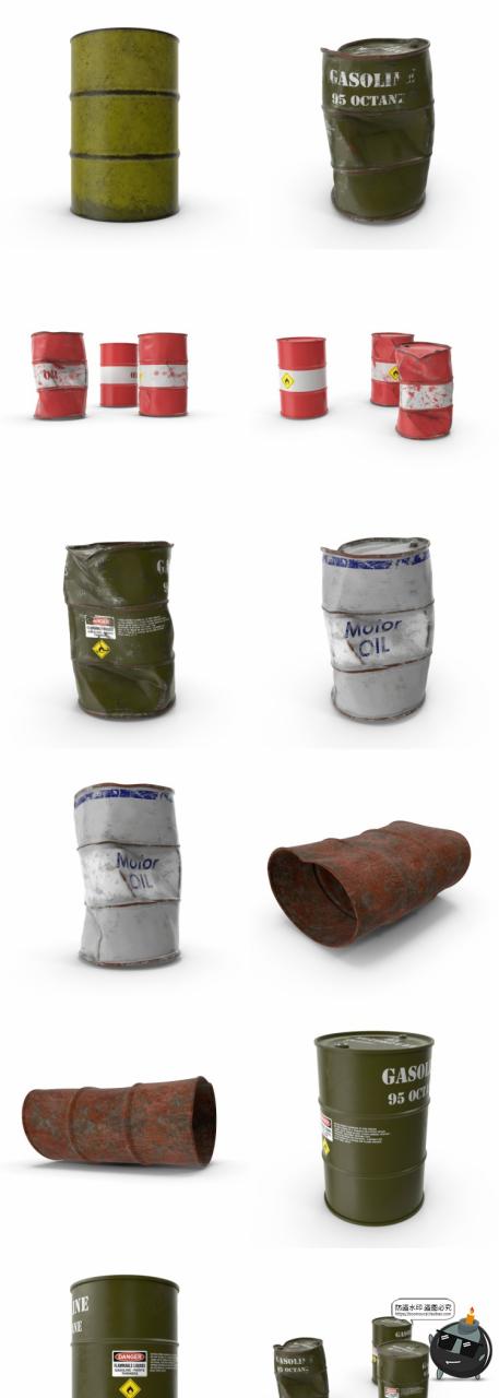 图片[1]-破旧生锈汽油桶化学制品凹痕铁桶场景后期合成PNG免抠图PSD素材-设计猿