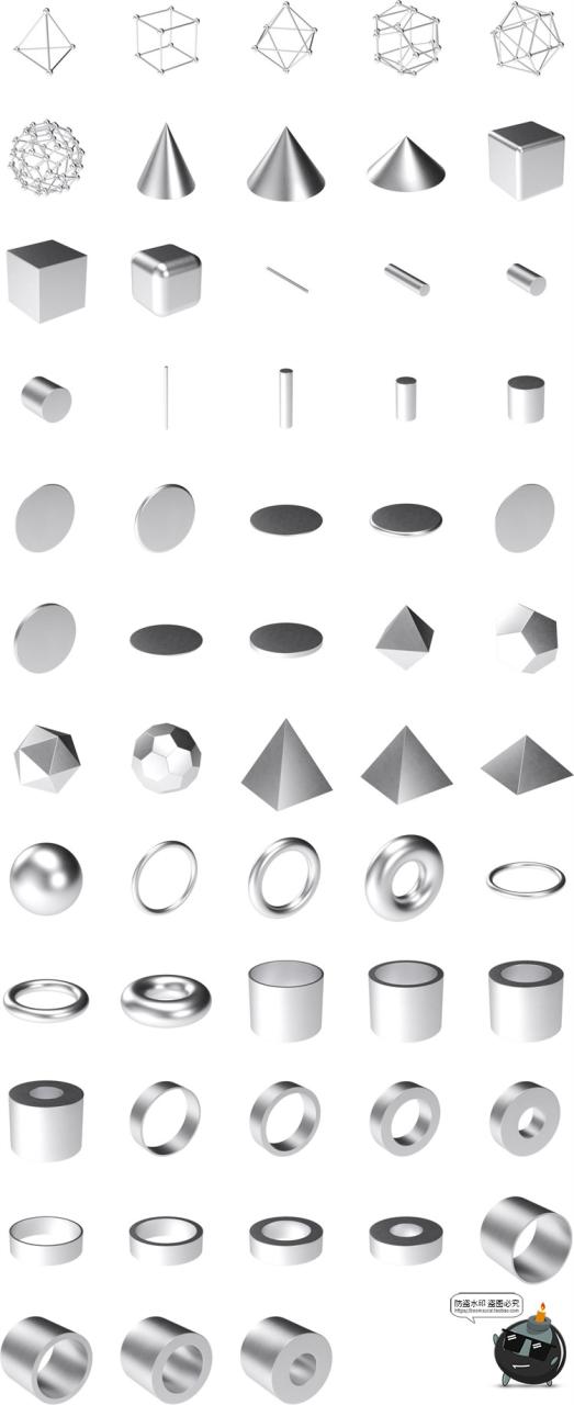 图片[6]-金属铝3D元素字母符号几何图形银色多角度海报合成PNG免抠图素材-设计猿