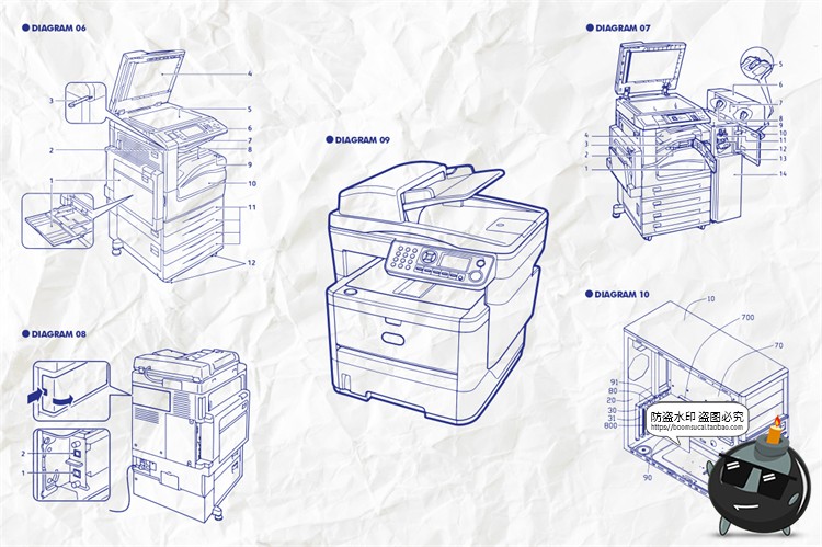 图片[3]-复古设备图解电话传真机打字机投影仪拆解说明线稿AI矢量插画素材-设计猿