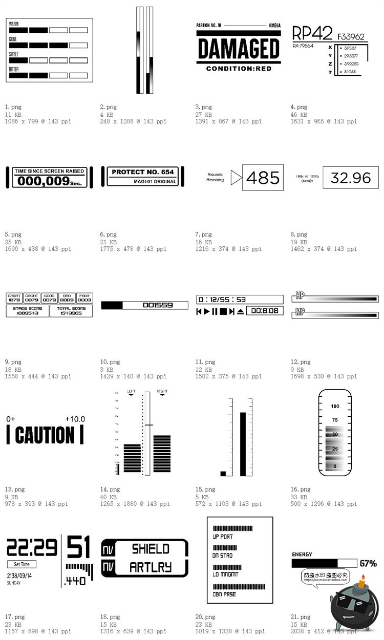 图片[3]-数据标签计量图标电量温度时间指针HUD装饰元素PNG免抠AI矢量素材-设计猿