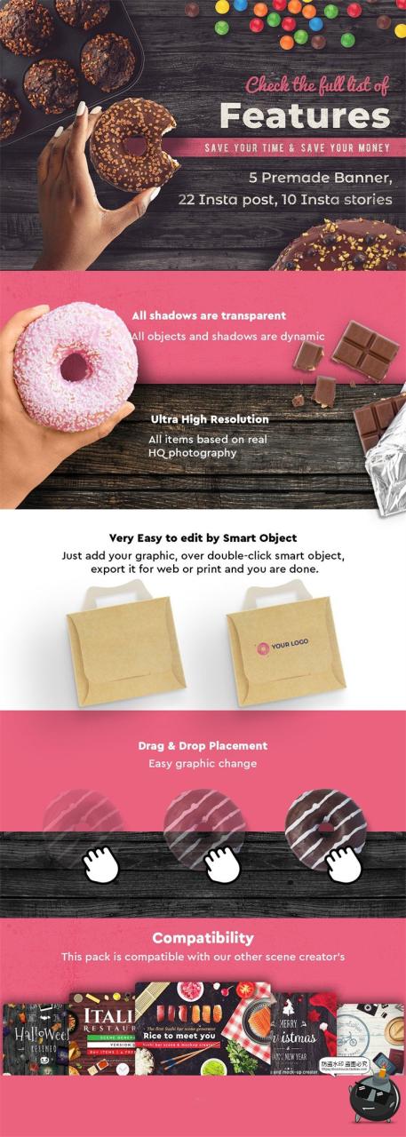 图片[2]-甜品专题 蛋糕下午茶甜甜圈零食饼背景场景装饰元素PSD模板PS素材-设计猿