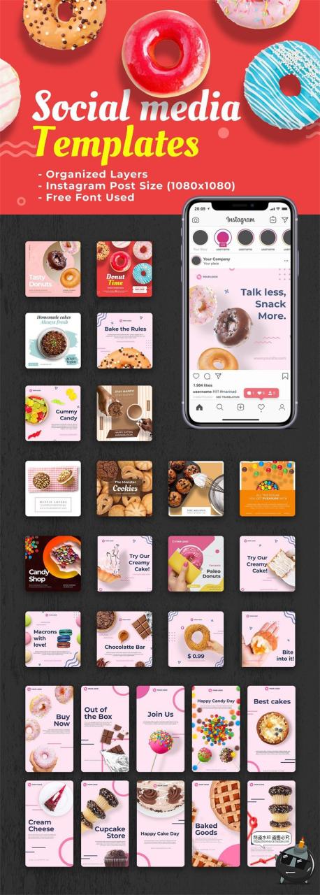 图片[3]-甜品专题 蛋糕下午茶甜甜圈零食饼背景场景装饰元素PSD模板PS素材-设计猿