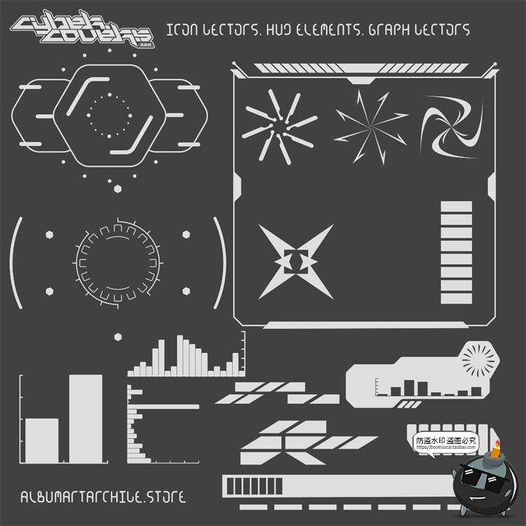 图片[3]-潮流炫酷电音科幻音乐专辑CD封面边框HUD元素AI矢量PSD模板素材-设计猿