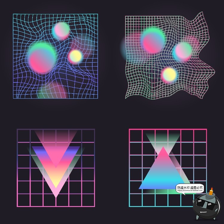 图片[2]-未来复古蒸汽波赛博渐变弥散光几何网格元素AI矢量专题元素素材-设计猿