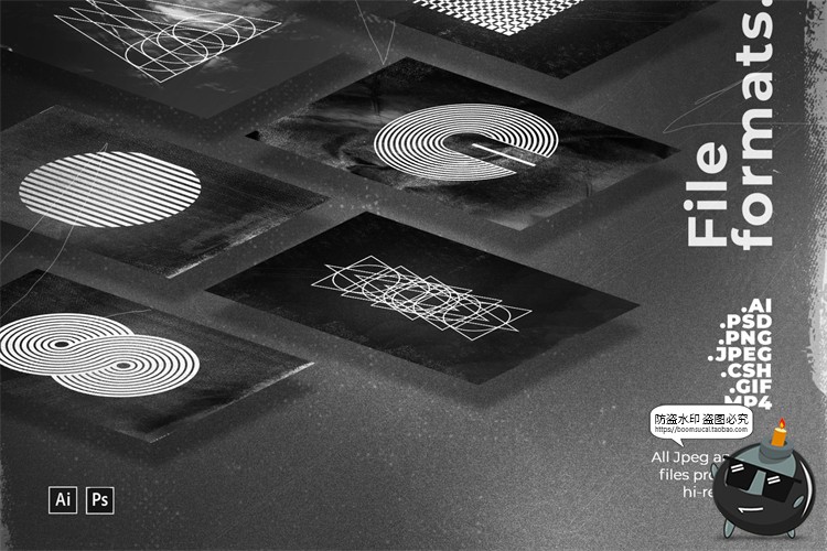 图片[3]-潮流未来抽象扭曲图形状背景做旧纹理海报装饰PNG免抠AI素材-设计猿