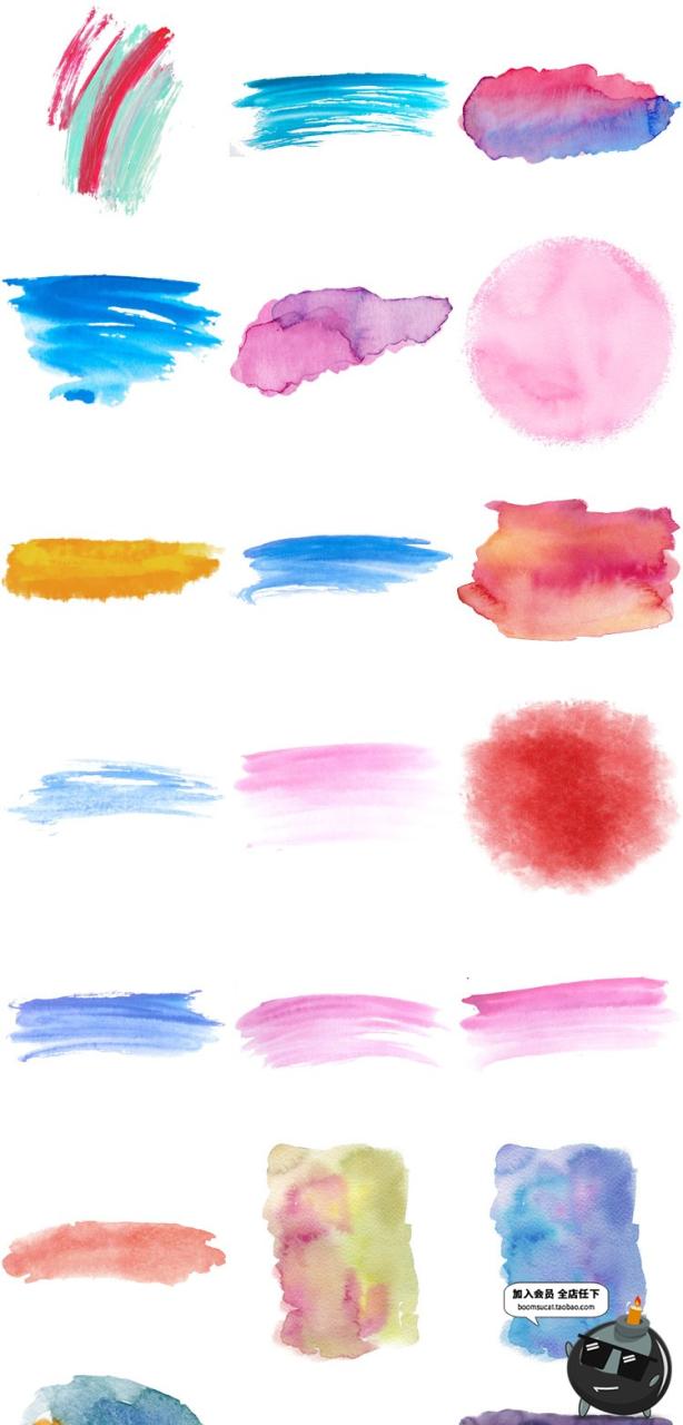 图片[1]-唯美淡雅水彩手绘笔触水墨晕染喷溅泼墨墨迹元素PNG免扣设计素材-设计猿