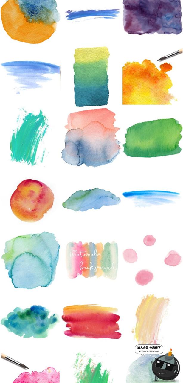 图片[2]-唯美淡雅水彩手绘笔触水墨晕染喷溅泼墨墨迹元素PNG免扣设计素材-设计猿