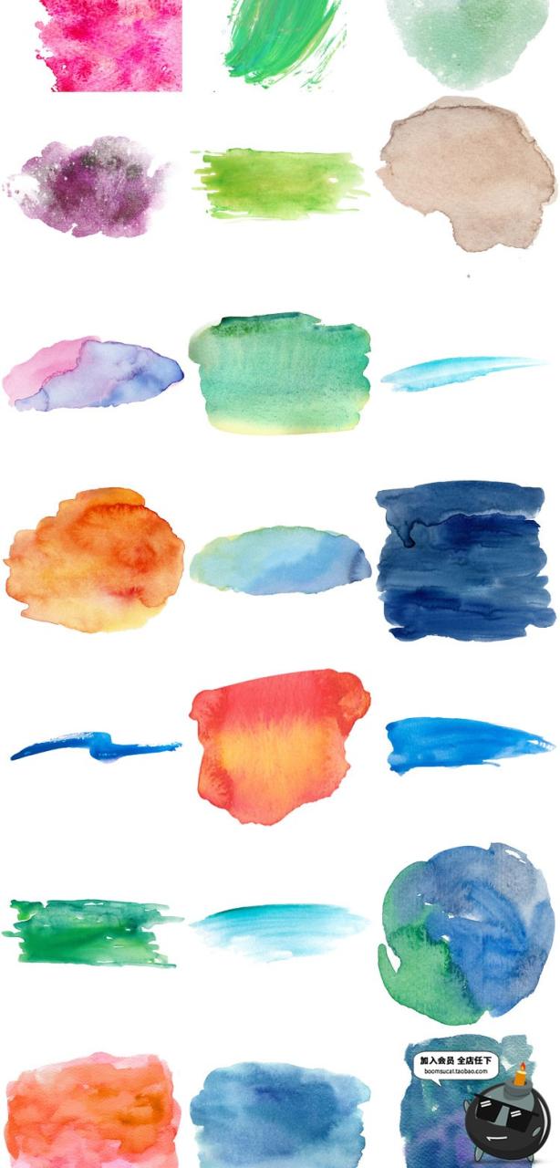 图片[3]-唯美淡雅水彩手绘笔触水墨晕染喷溅泼墨墨迹元素PNG免扣设计素材-设计猿