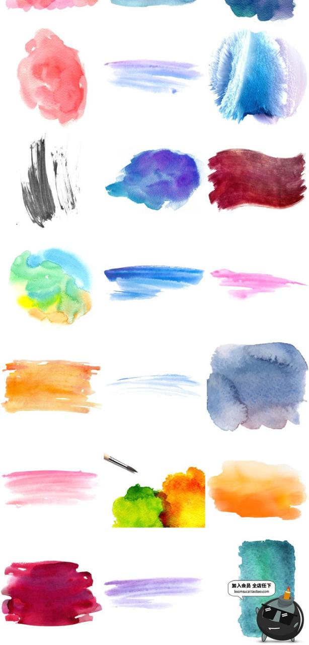 图片[4]-唯美淡雅水彩手绘笔触水墨晕染喷溅泼墨墨迹元素PNG免扣设计素材-设计猿