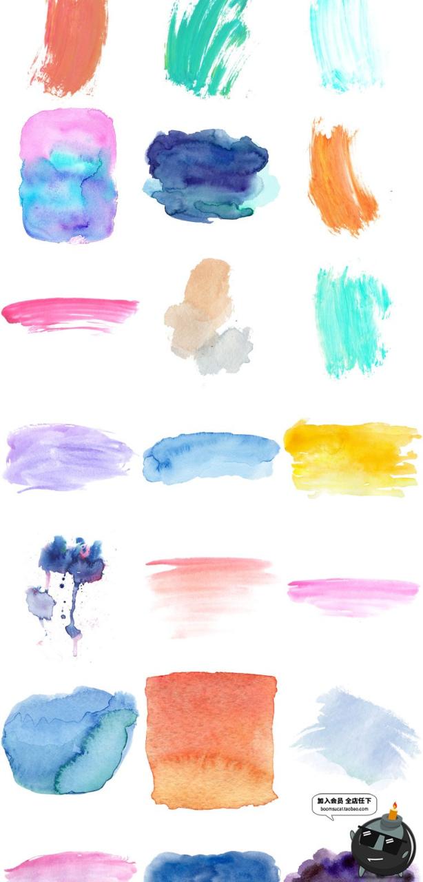 图片[6]-唯美淡雅水彩手绘笔触水墨晕染喷溅泼墨墨迹元素PNG免扣设计素材-设计猿