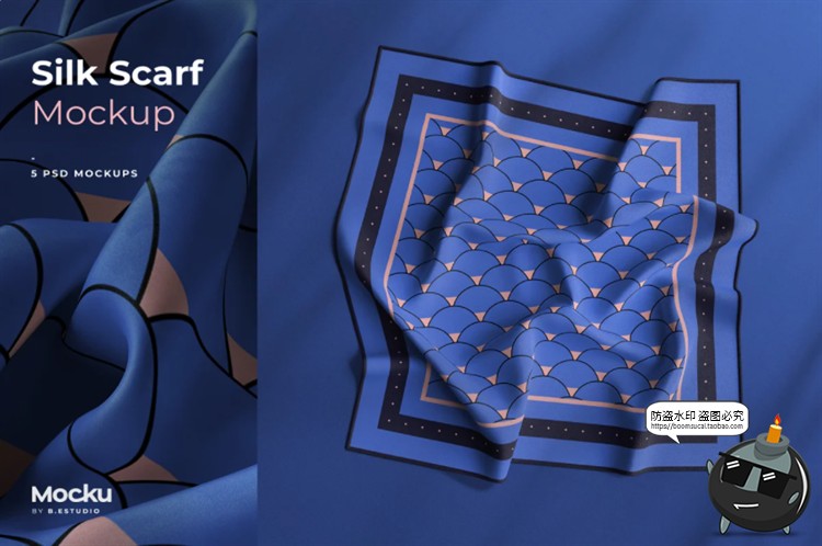 图片[1]-正方形雪纺褶皱丝巾小方巾丝绸面料布料印花贴图样机模板PSD素材-设计猿