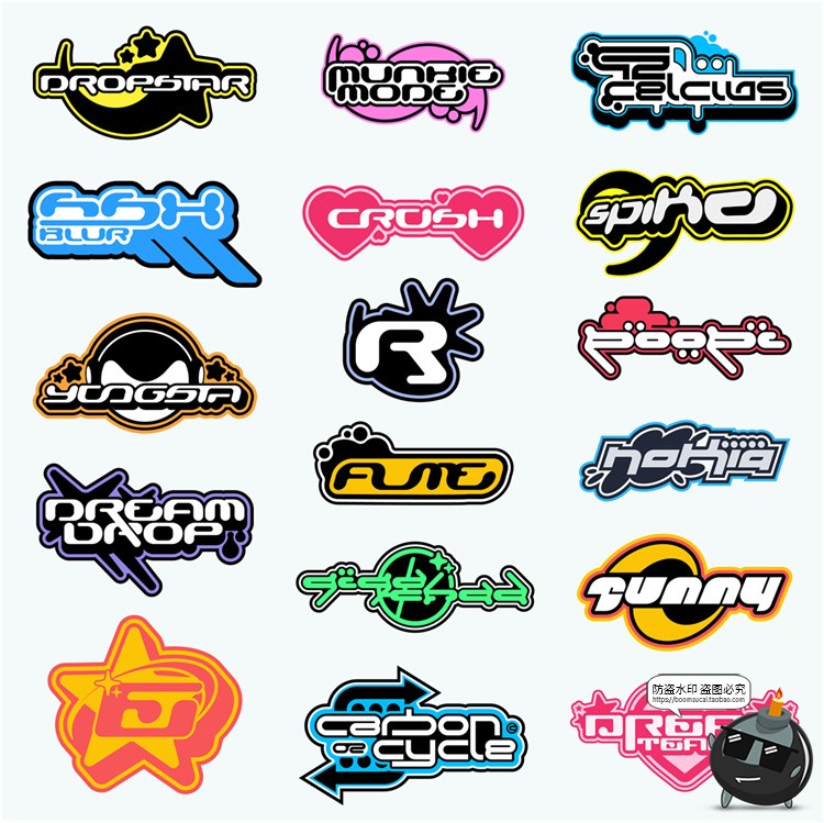 图片[2]-复古千禧年Y2K风格彩色LOGO图标标签贴纸形状AI矢量PNG免抠素材-设计猿