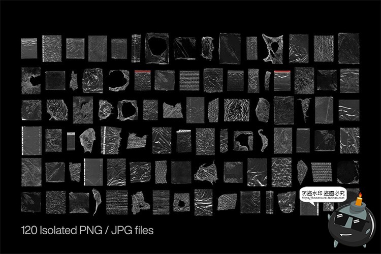 图片[2]-做旧透明塑料包装薄膜气泡膜破洞褶皱肌理背景PNG兔抠图片素材-设计猿