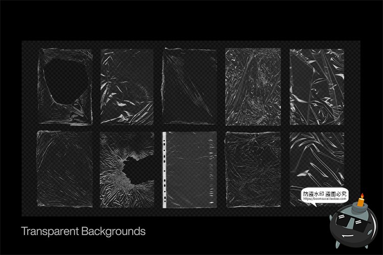 图片[3]-做旧透明塑料包装薄膜气泡膜破洞褶皱肌理背景PNG兔抠图片素材-设计猿