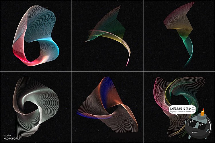 图片[6]-时尚抽象艺术扭曲波浪条纹网格线条渐变未来科幻PNG免抠AI素材-设计猿