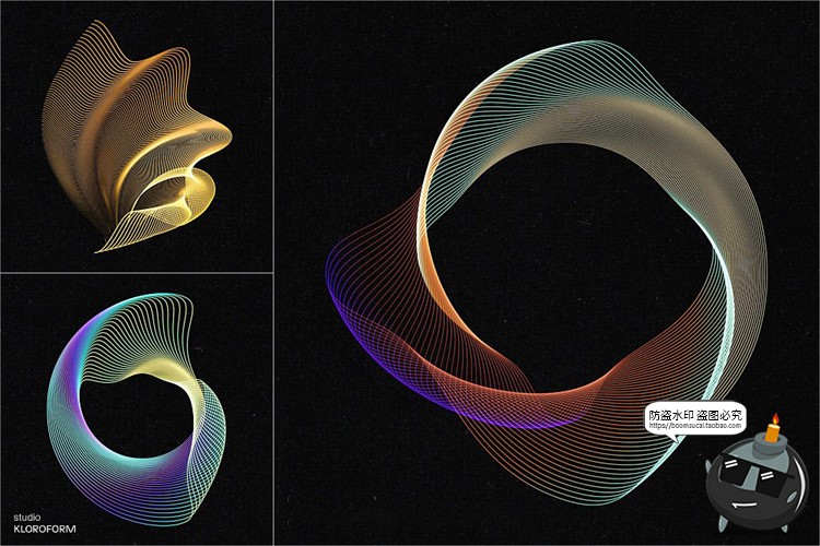 图片[9]-时尚抽象艺术扭曲波浪条纹网格线条渐变未来科幻PNG免抠AI素材-设计猿