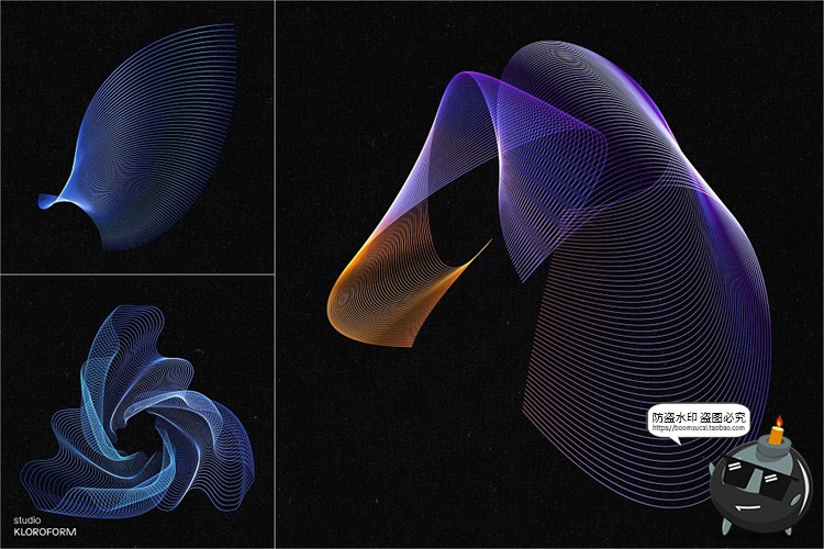 图片[10]-时尚抽象艺术扭曲波浪条纹网格线条渐变未来科幻PNG免抠AI素材-设计猿