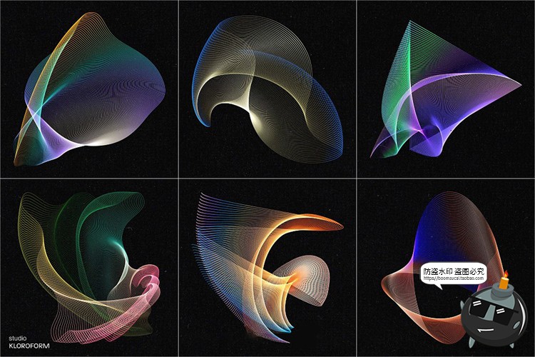 图片[12]-时尚抽象艺术扭曲波浪条纹网格线条渐变未来科幻PNG免抠AI素材-设计猿