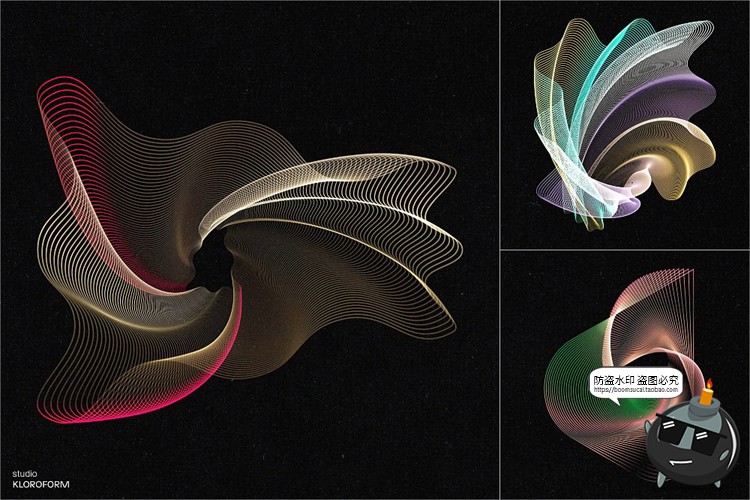 图片[14]-时尚抽象艺术扭曲波浪条纹网格线条渐变未来科幻PNG免抠AI素材-设计猿