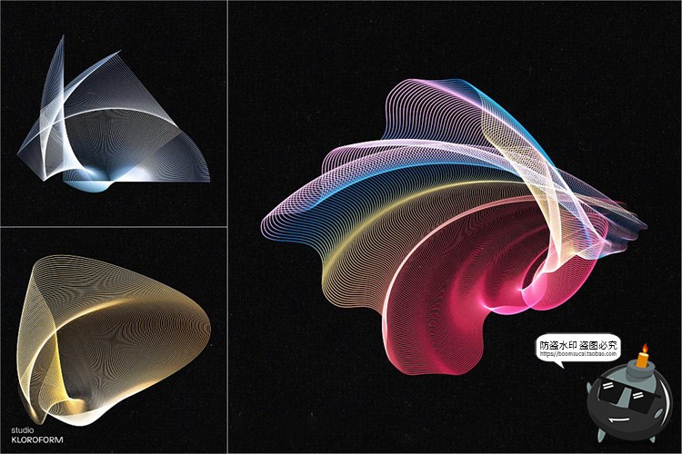 图片[15]-时尚抽象艺术扭曲波浪条纹网格线条渐变未来科幻PNG免抠AI素材-设计猿