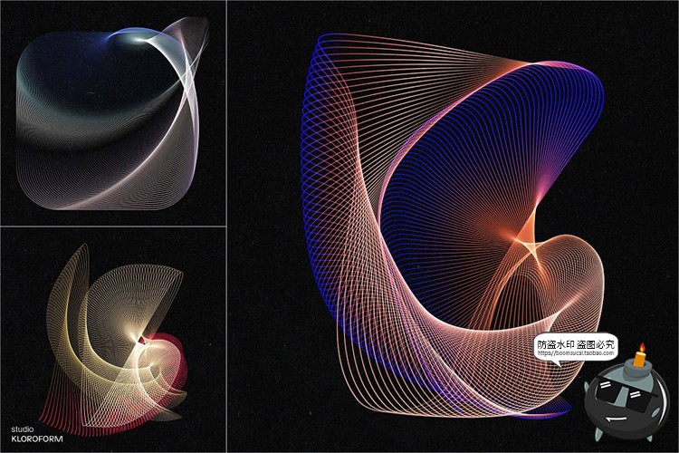 图片[17]-时尚抽象艺术扭曲波浪条纹网格线条渐变未来科幻PNG免抠AI素材-设计猿