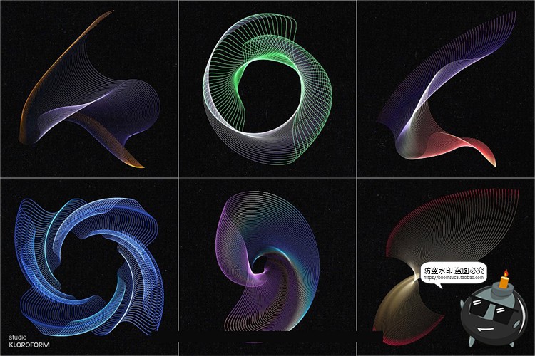 图片[18]-时尚抽象艺术扭曲波浪条纹网格线条渐变未来科幻PNG免抠AI素材-设计猿