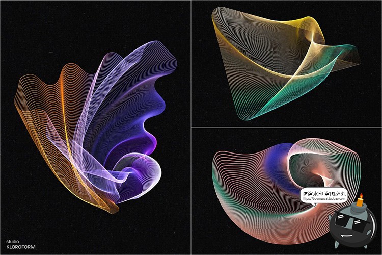 图片[28]-时尚抽象艺术扭曲波浪条纹网格线条渐变未来科幻PNG免抠AI素材-设计猿