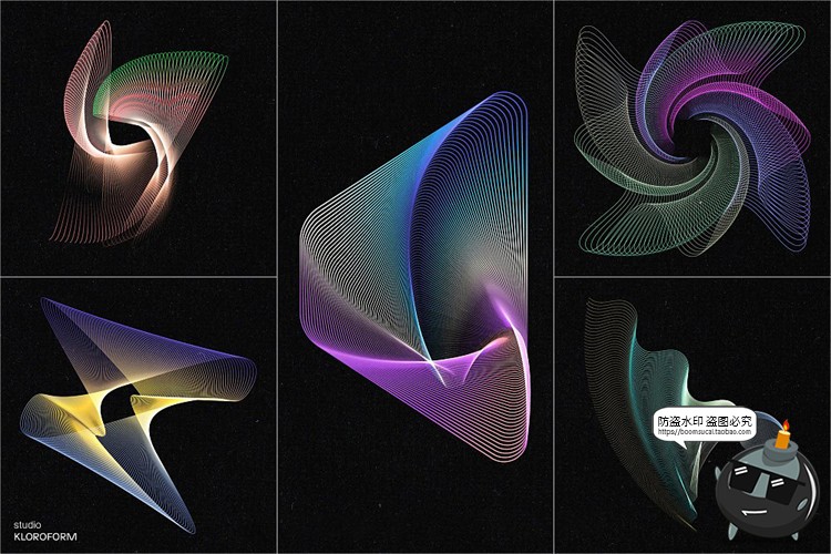 图片[32]-时尚抽象艺术扭曲波浪条纹网格线条渐变未来科幻PNG免抠AI素材-设计猿