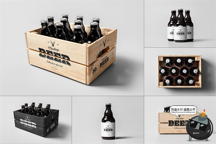 图片[1]-啤酒瓶玻璃瓶整箱装包装瓶外观展示品牌包装样机PSD模板PS素材-设计猿