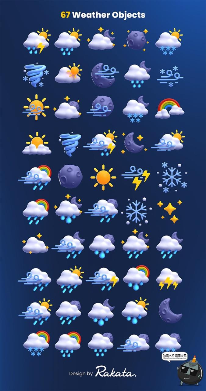 图片[5]-趣味3D卡通立体天气预报气候下雨插图插画PNG免抠icon图标obj素材-设计猿