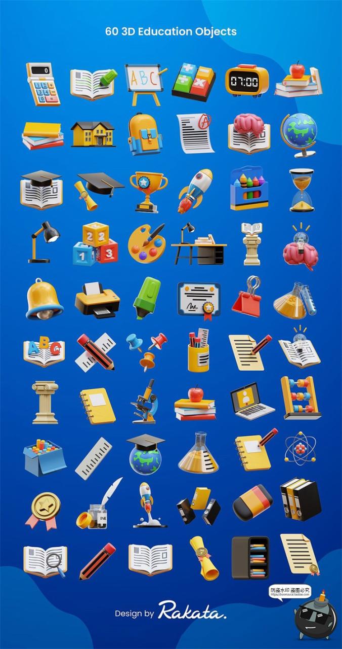 图片[5]-卡通3D开学季学习文具学校教育办公用品图标插图插画PNG免抠素材-设计猿