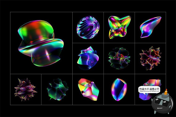 图片[3]-未来科幻3D全息镭射扭曲几何主视觉图形抽象艺术PNG免抠图片素材-设计猿